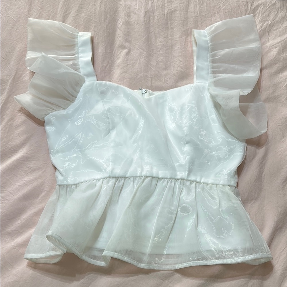 White tulle sleeve top